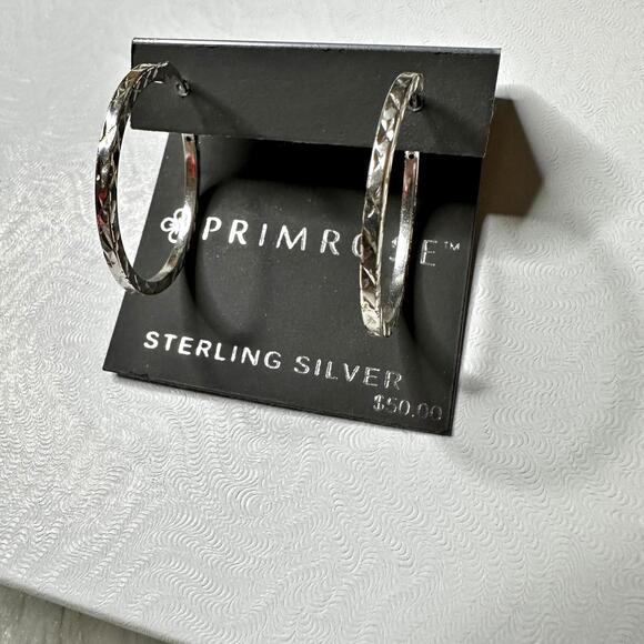 NWT Primrose Sterling Silver 1" Hammered Hoop Earrings Latch Back - Picture 4 of 8